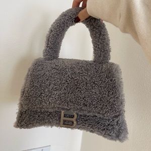 Balenciaga Hourglass Faux-Fur Top-Handle